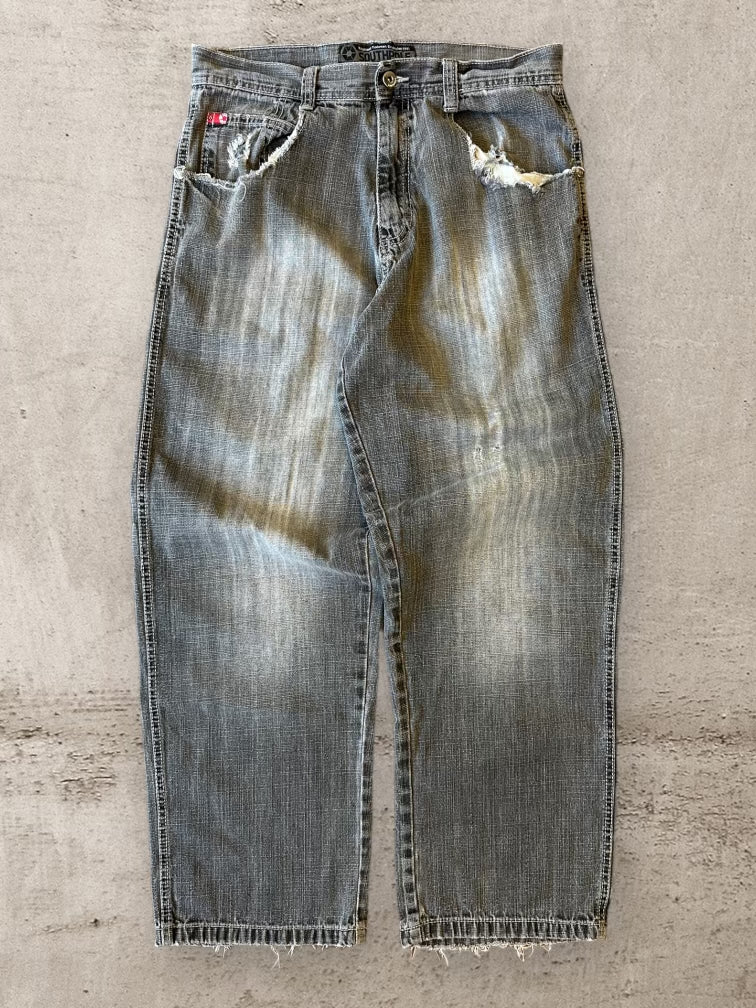 00s South Pole Faded Black Distressed Denim Jeans - 32x30