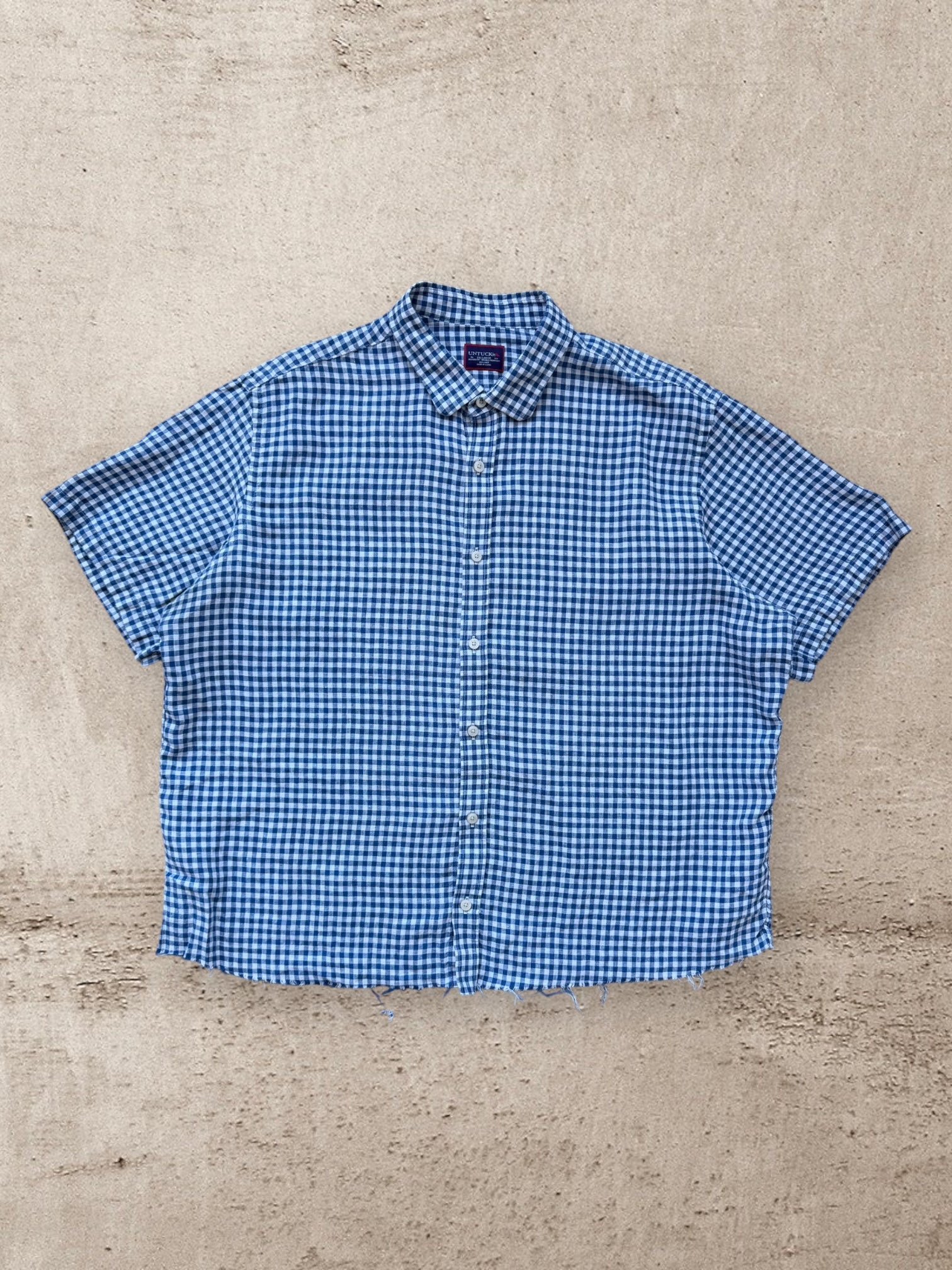 00s Untuck Cropped Plaid Button Up Shirt - XXL