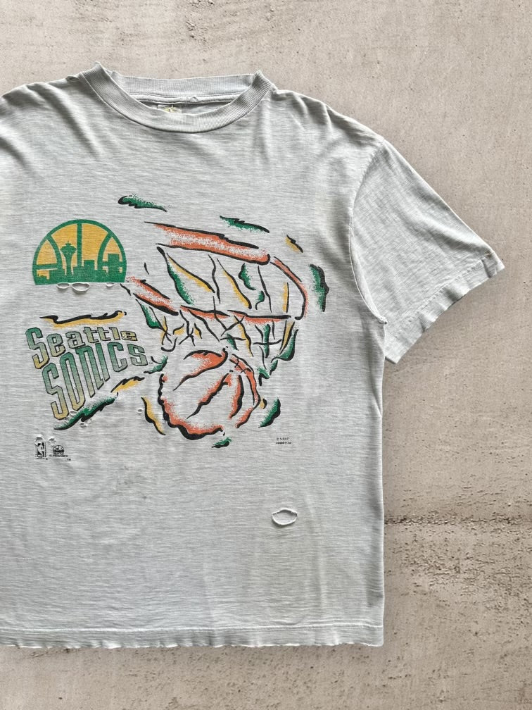 90s Seattle Super Sonics Distressed Graphic T-Shirt - XL