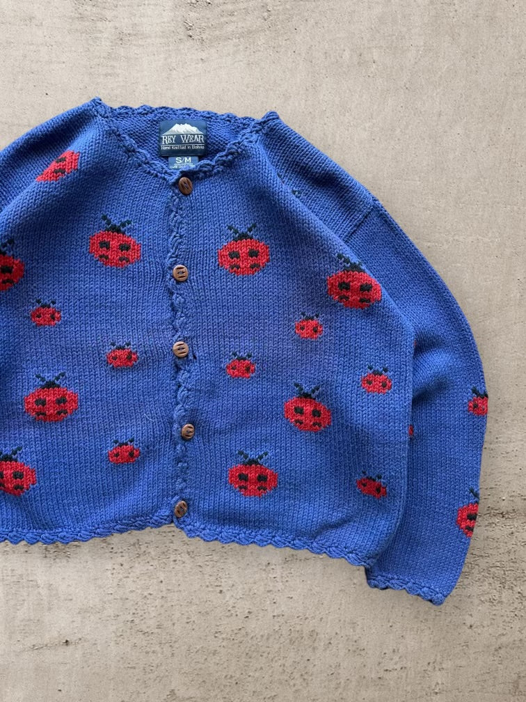 90s Lady Bug Knit Cardigan - Medium