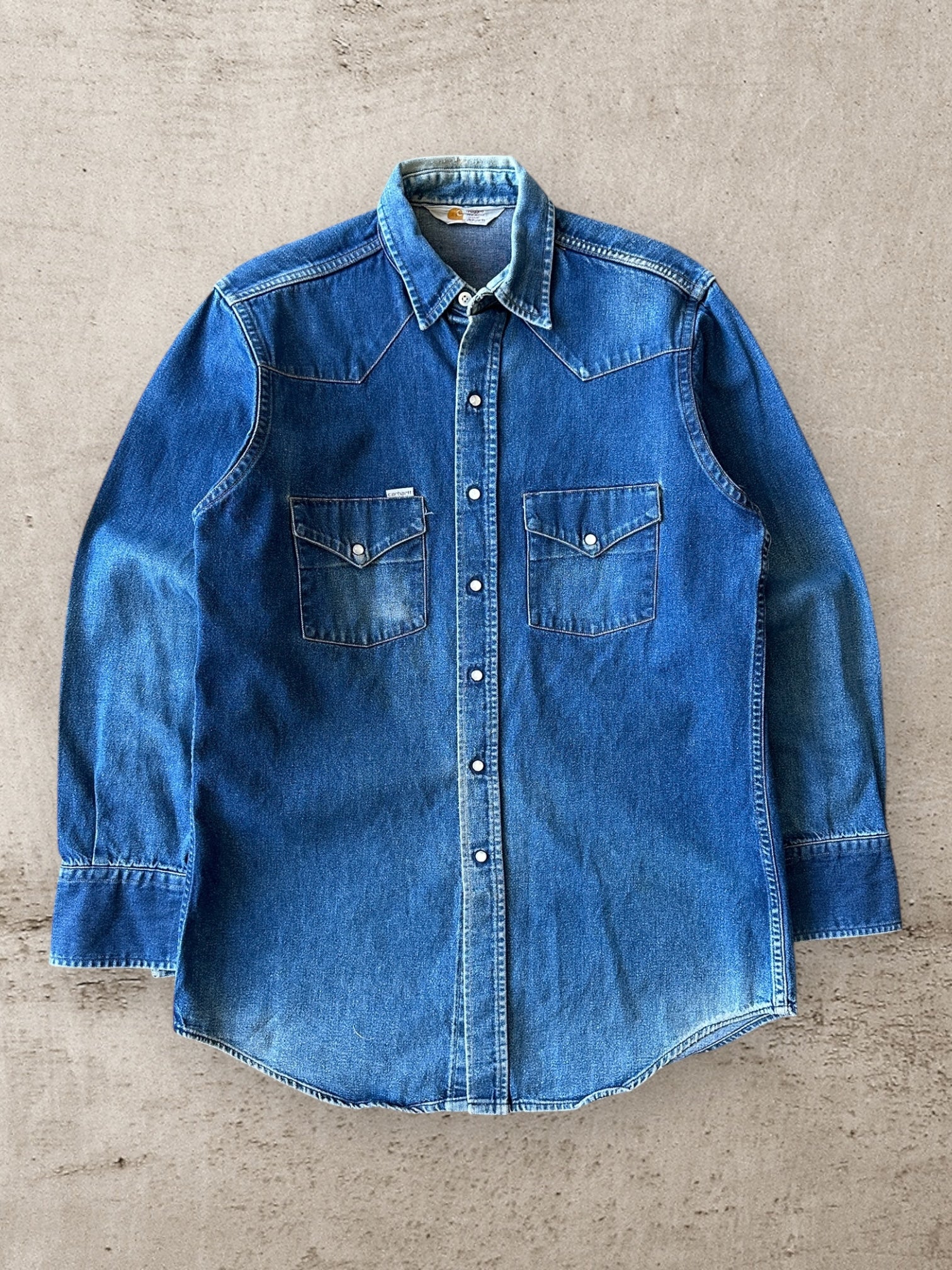 80s Carhartt Denim Pearl Snap Shirt - XL