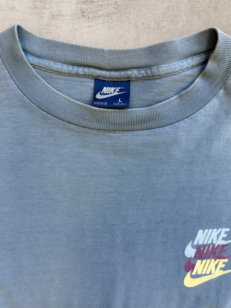 80s Nike Swoosh Striped Long Sleeve Graphic T-Shirt - Medium