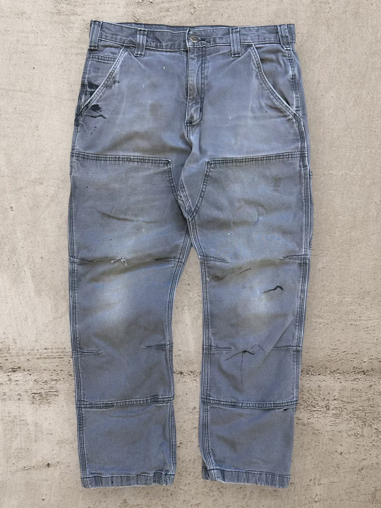 00s Carhartt Faded Grey Double Knee Slim Work Pants - 33x30
