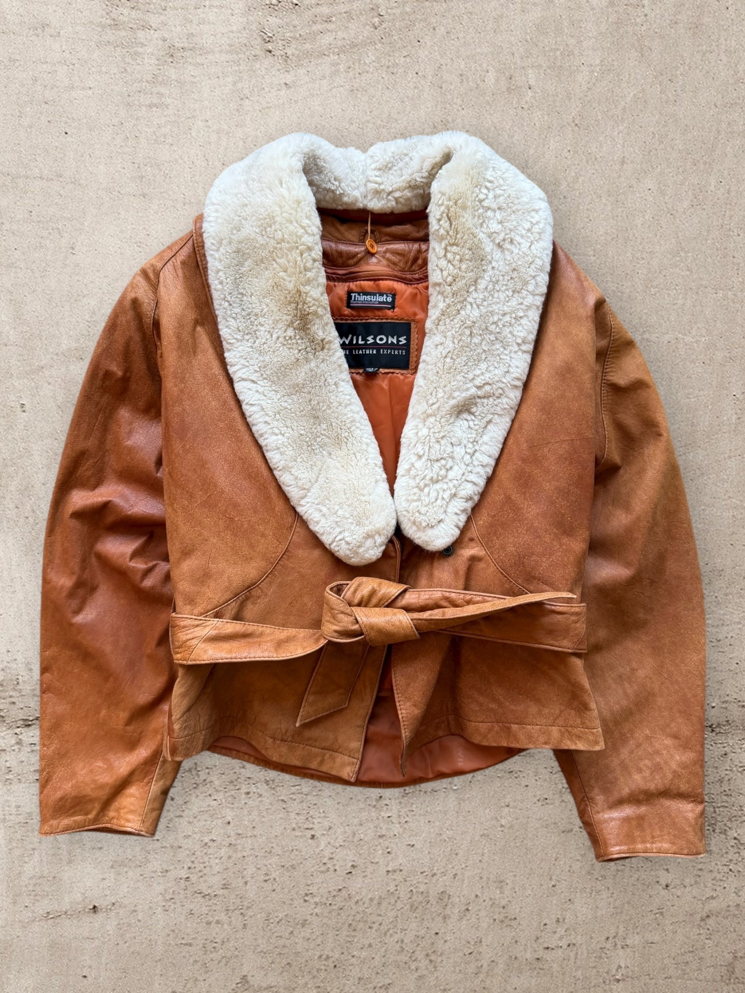 90s Wilson Cropped Sherpa Collared Leather Jacket - Small