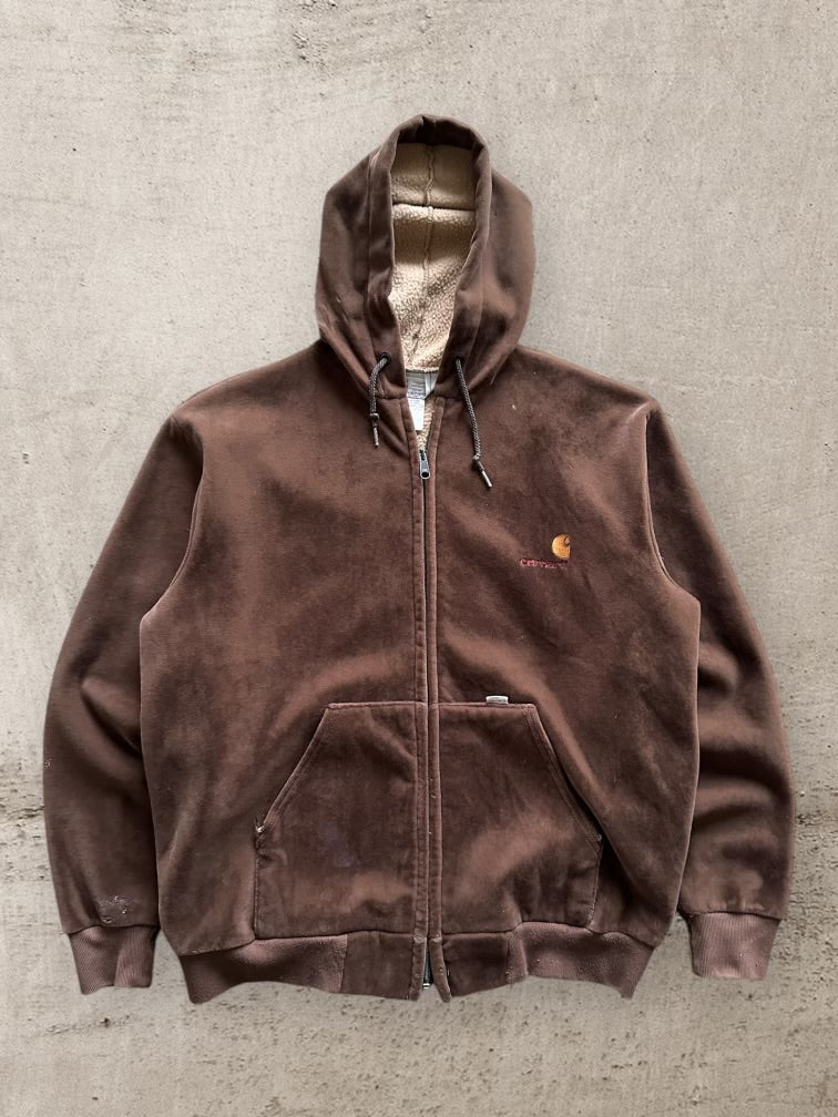 90s Carhartt Sherpa Lined Velvet Zip Up Hoodie - XL