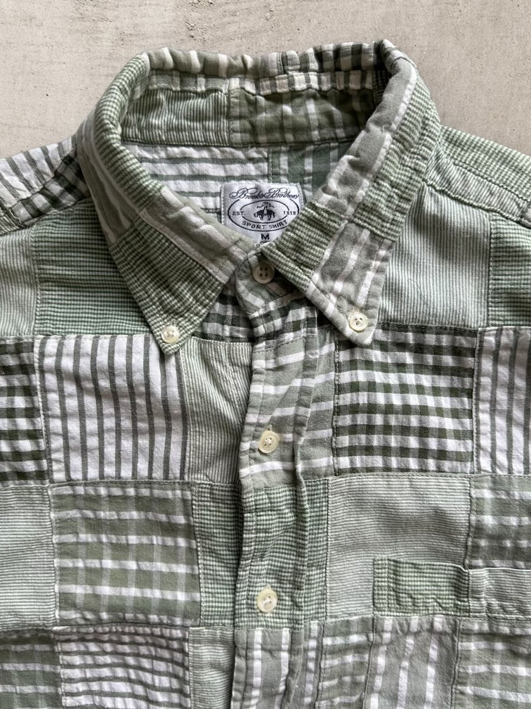 Brooks Brothers Plaid Patch Work Button Up Shirt - Medium