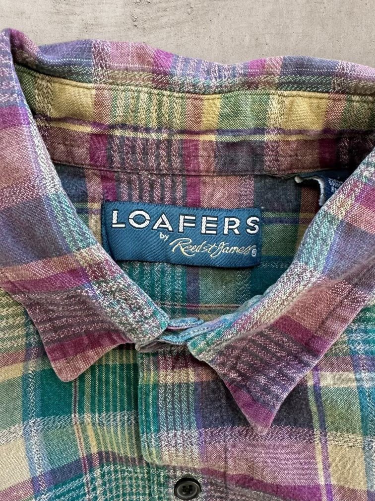 90s Loafers Plaid Button Up Flannel - Large