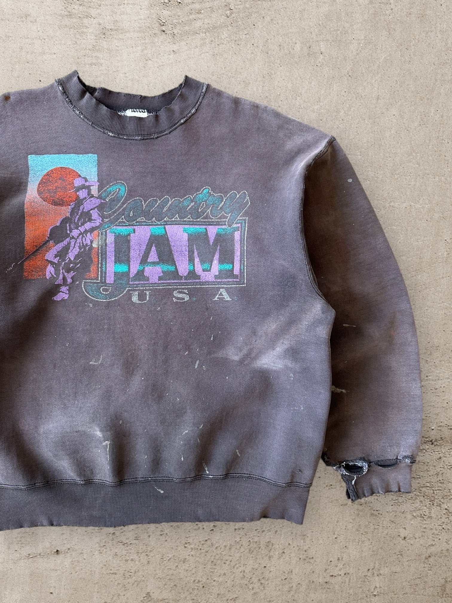 90s Country Jam Faded & Distressed Crewneck - Large