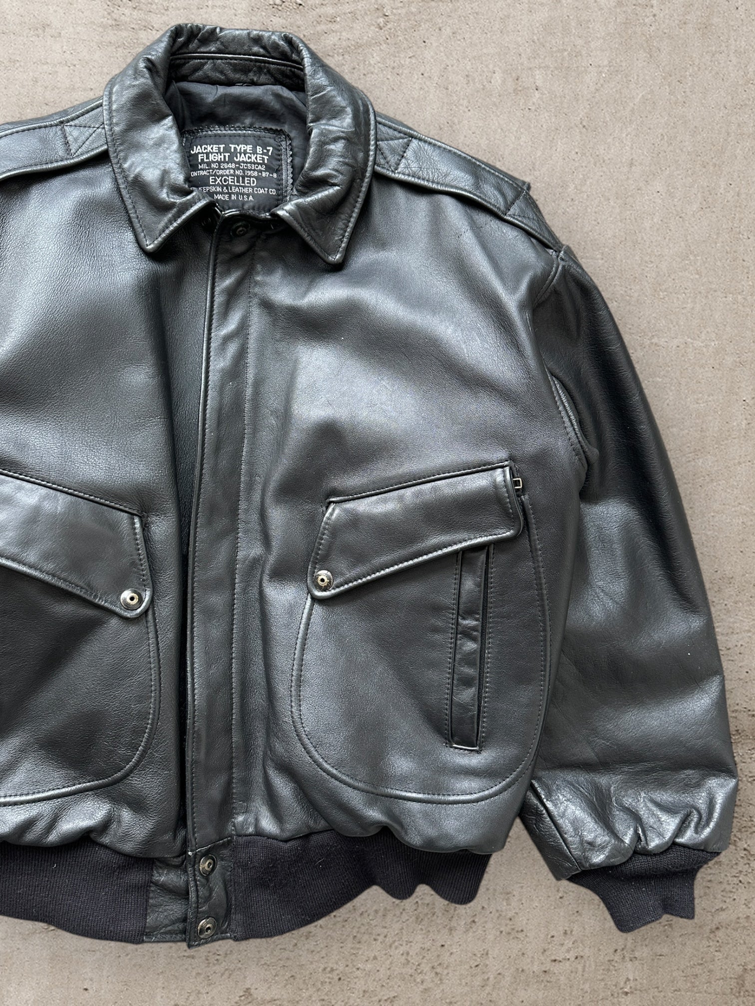 80s Military B-7 Flight Leather Jacket - Large