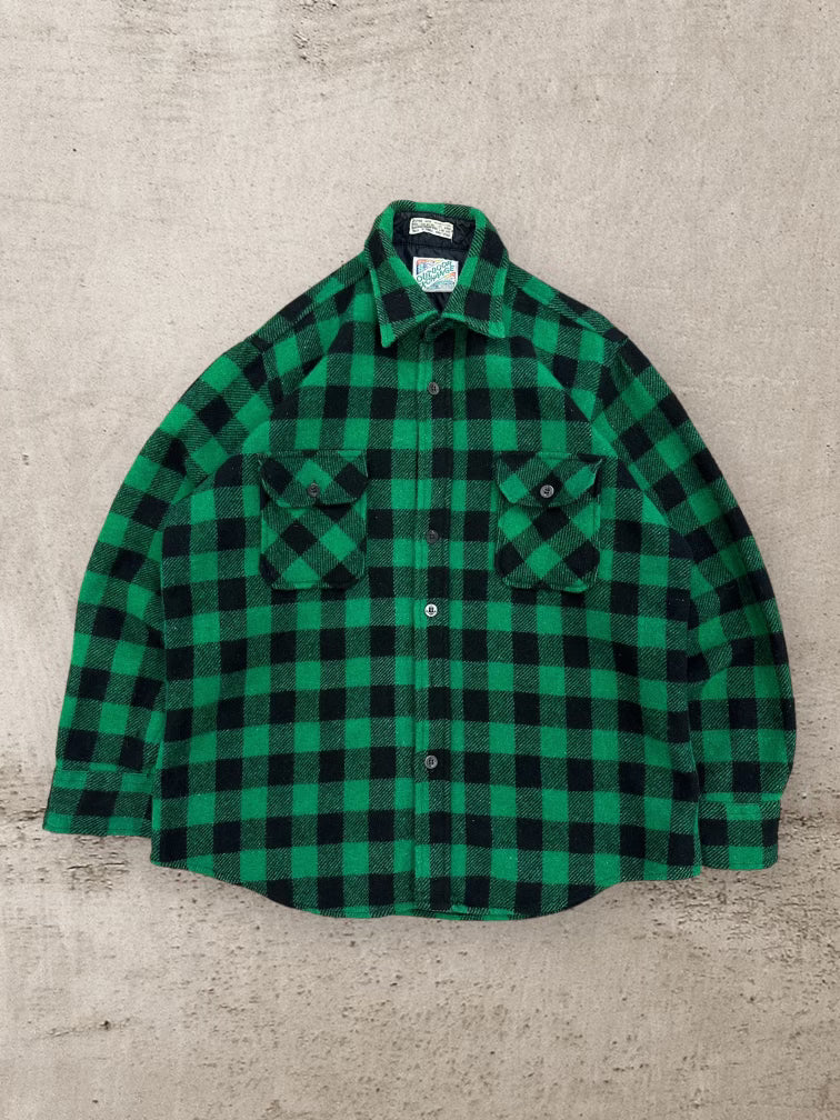 80s Outdoor Exchange Green Plaid Button Up Flannel - Large