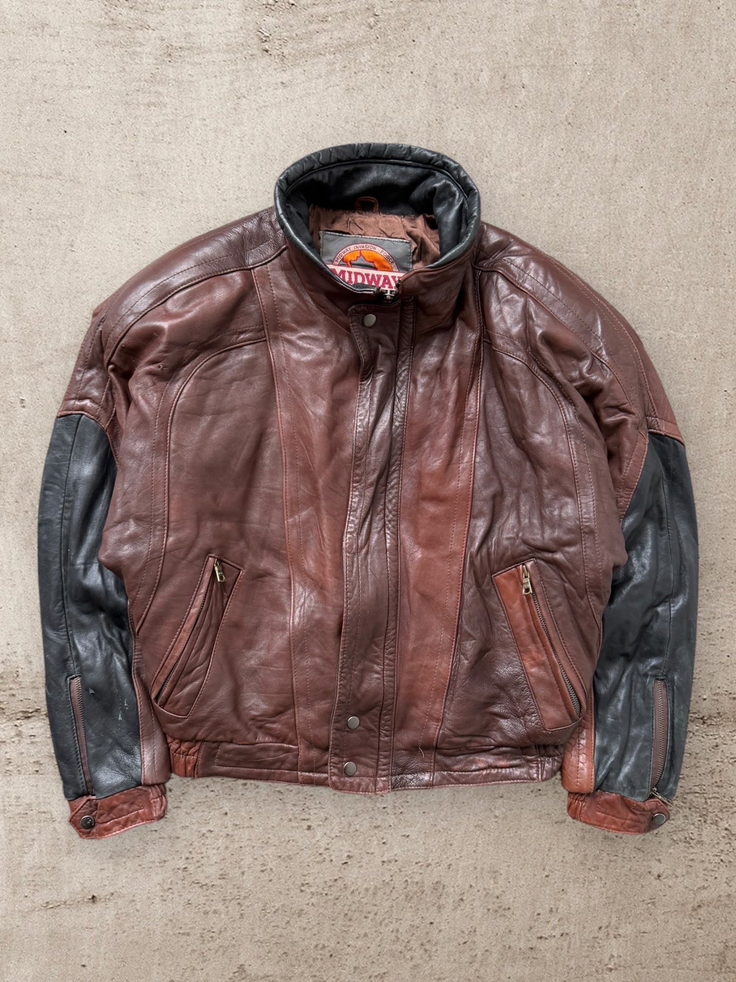 90s Midway Two Tone Leather Jacket - Medium