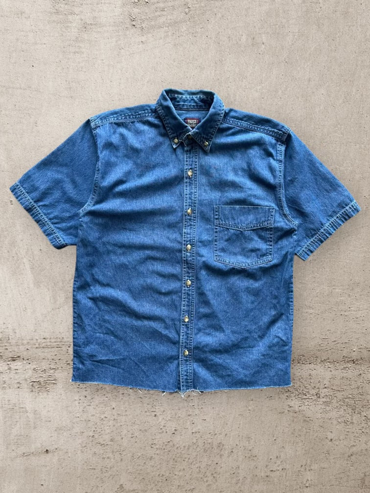 90s Faded Glory Cropped Denim Button Up Shirt - Small