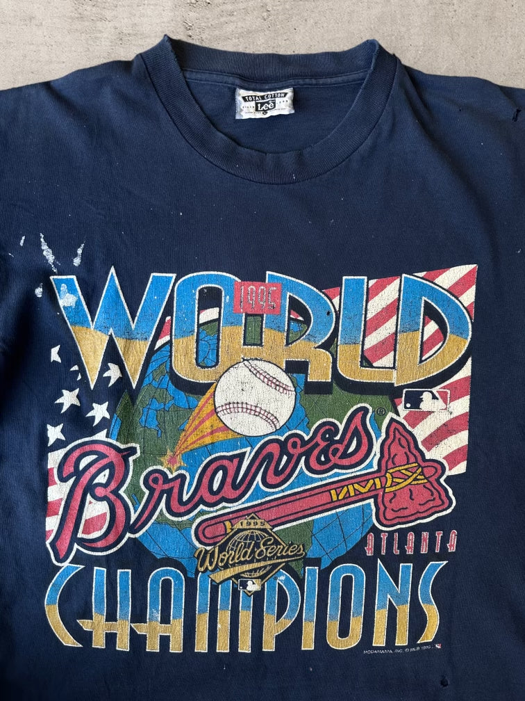 1995 Atlanta Braves World Champions Distressed T-Shirt - Large