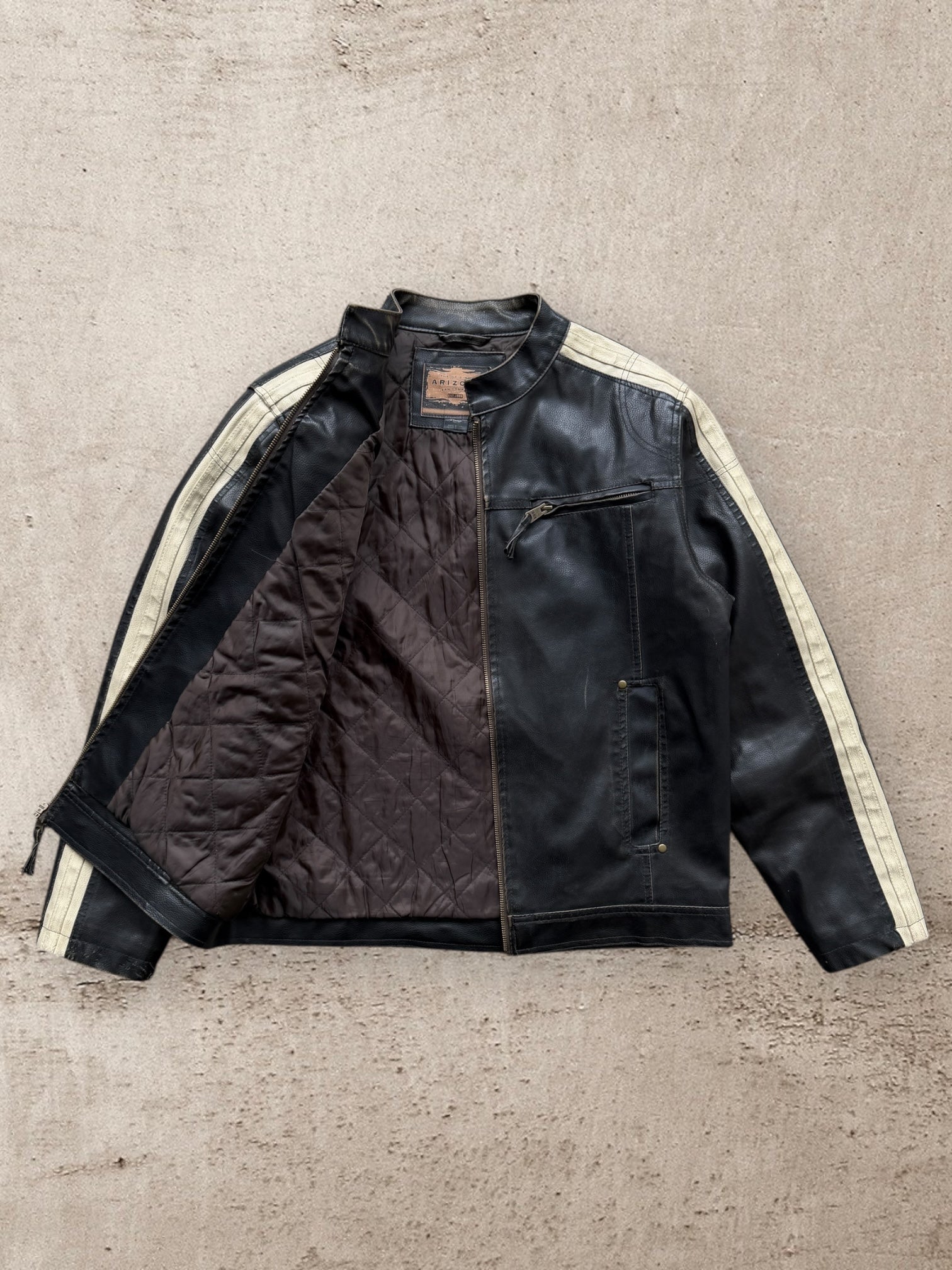 00s Arizona Striped Moto Leather Jacket - Medium