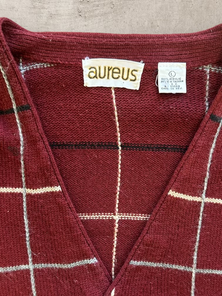 80s Aureus Plaid Knit Cardigan - Medium