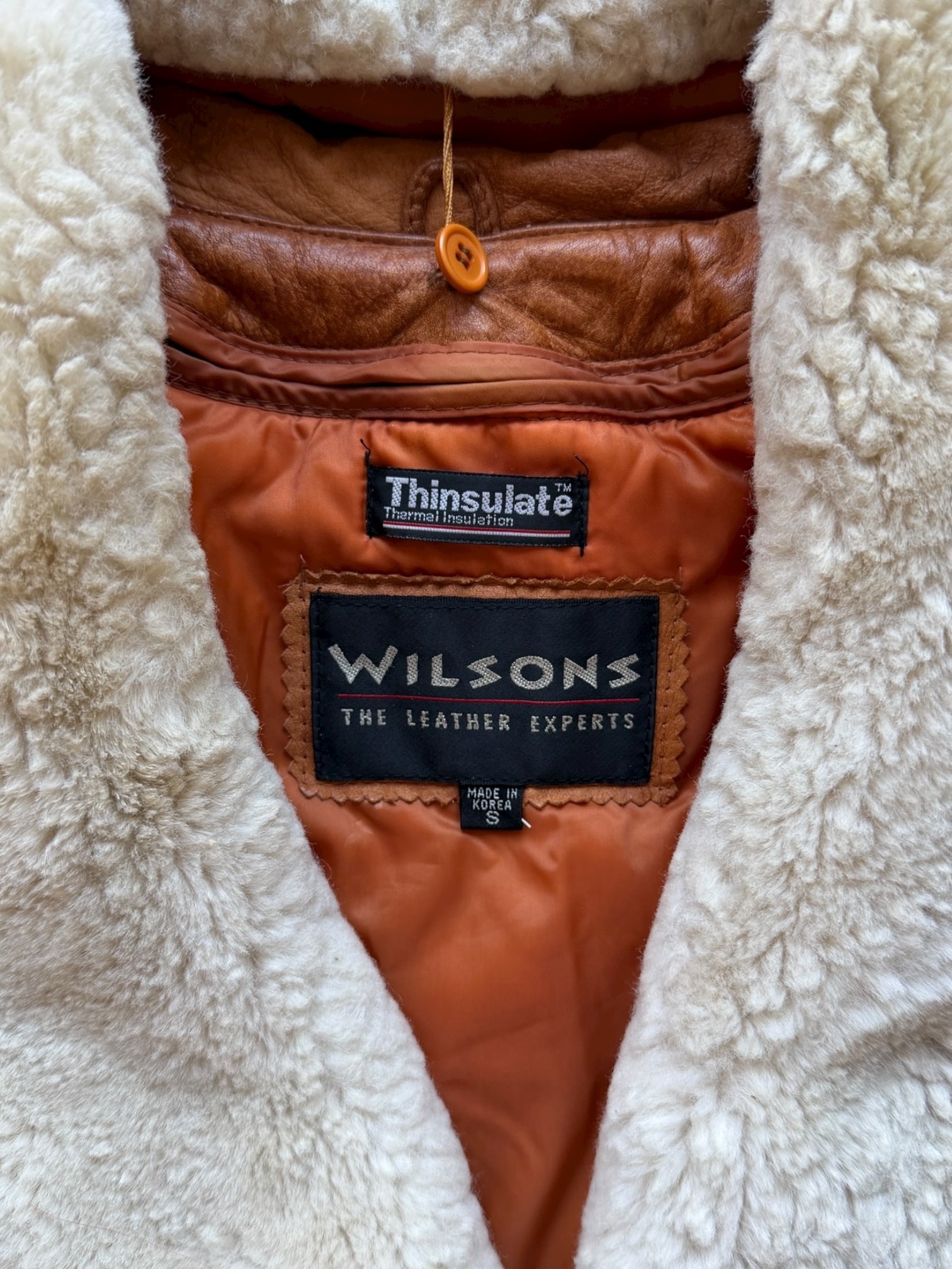 90s Wilson Cropped Sherpa Collared Leather Jacket - Small