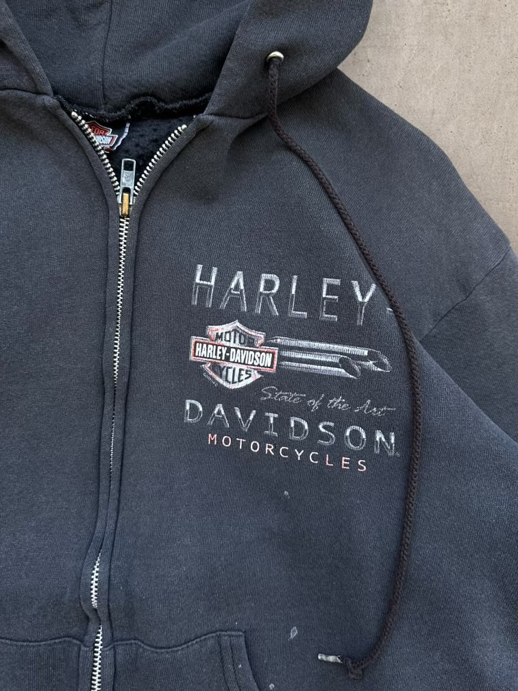 90s Harley Davidson Graphic Zip Up Hoodie - Medium