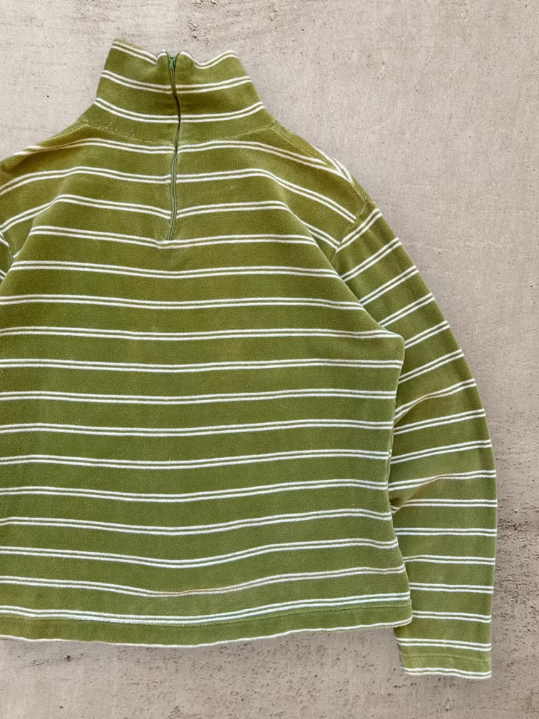 80s Striped 1/4 Zip Velvet Sweatshirt - Medium