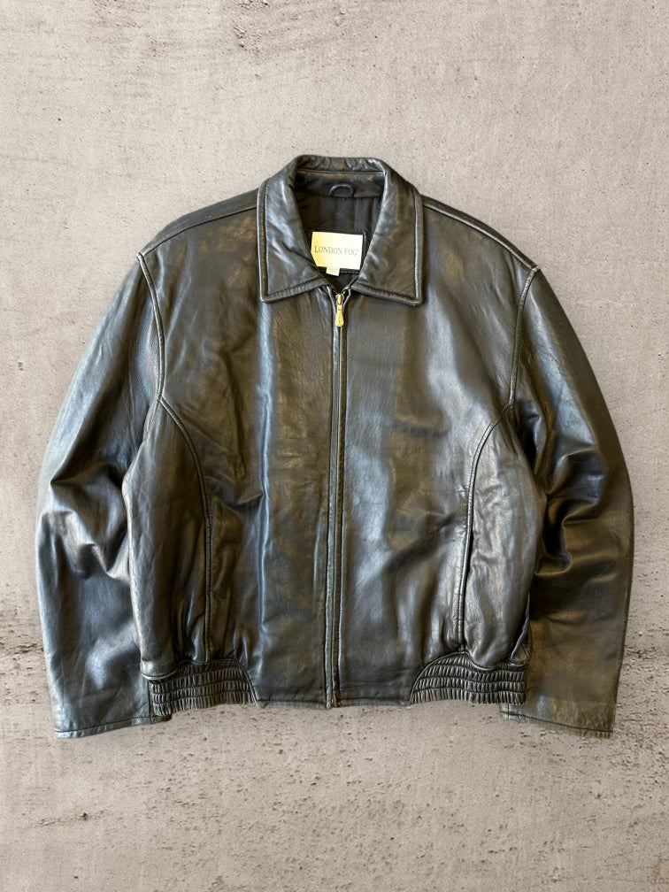 00s London Fog Black Leather Jacket -  Large