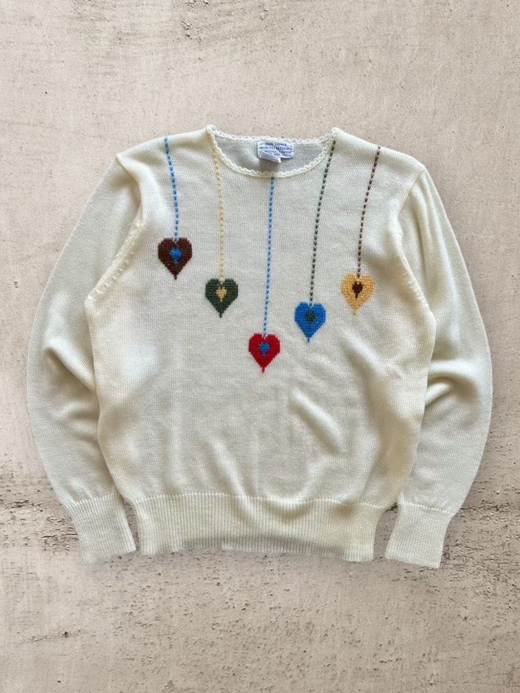 80s Hand Looked Heart Knit Sweater- Medium