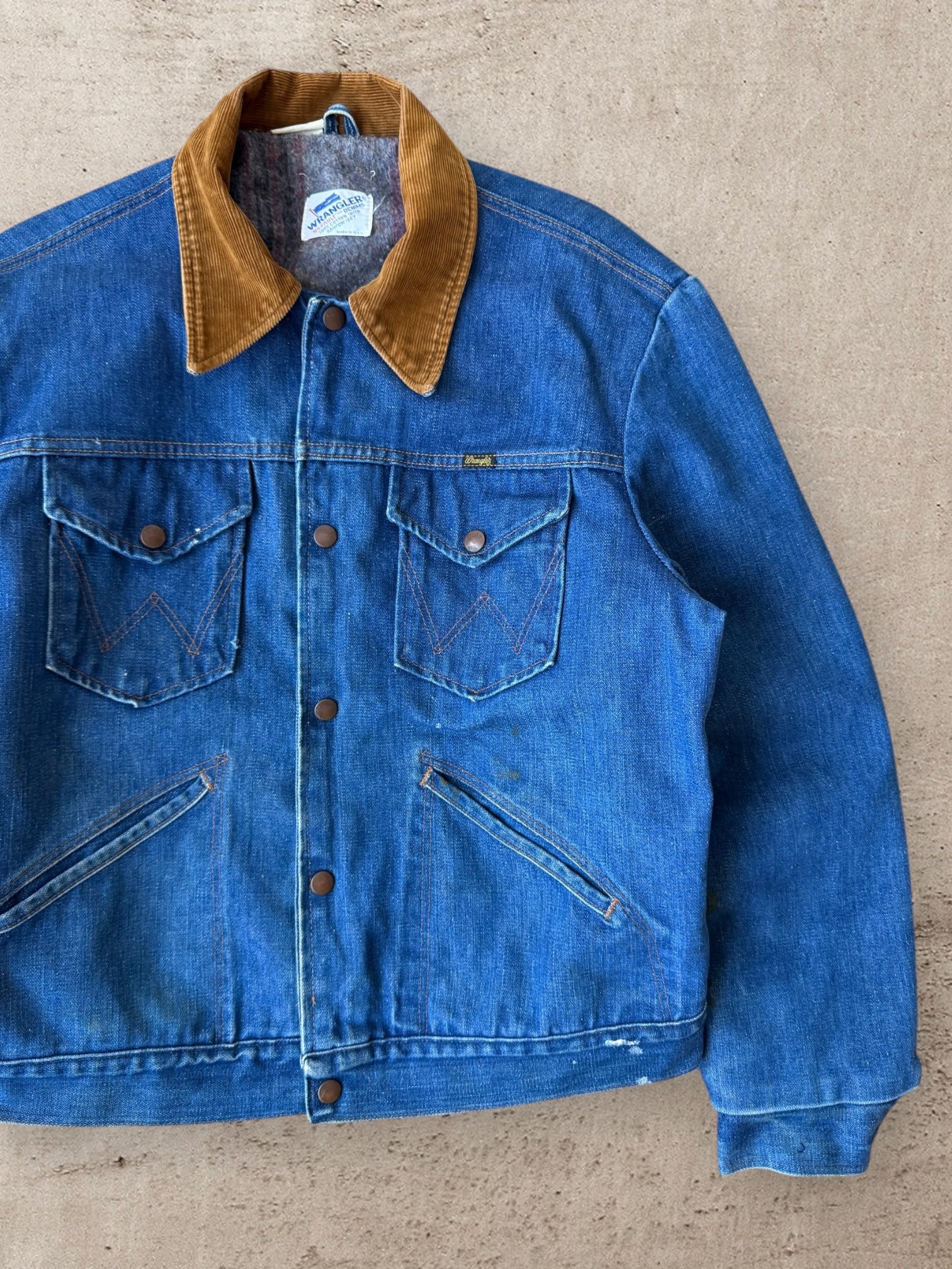70s Wrangler No Fault Wool Lined Denim Jacket - Medium