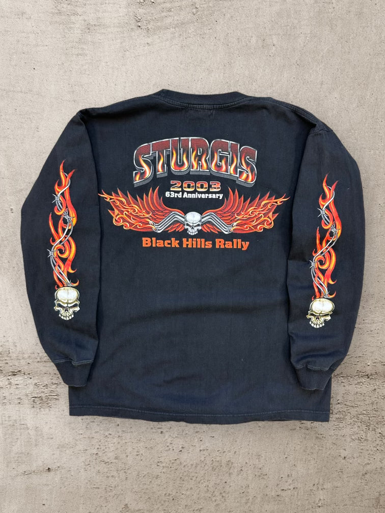 00s Sturgis Flaming Skull Long Sleeve T-Shirt - Large