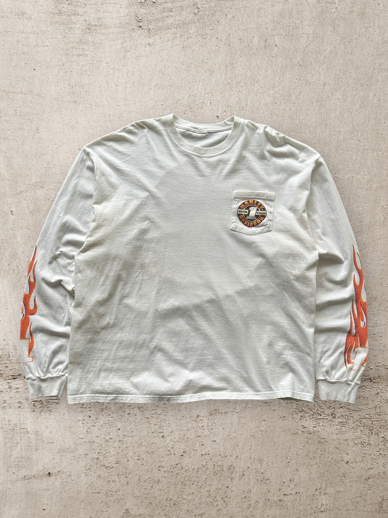 00s Harley Davidson Flames Graphic Long Sleeve T-Shirt - XL