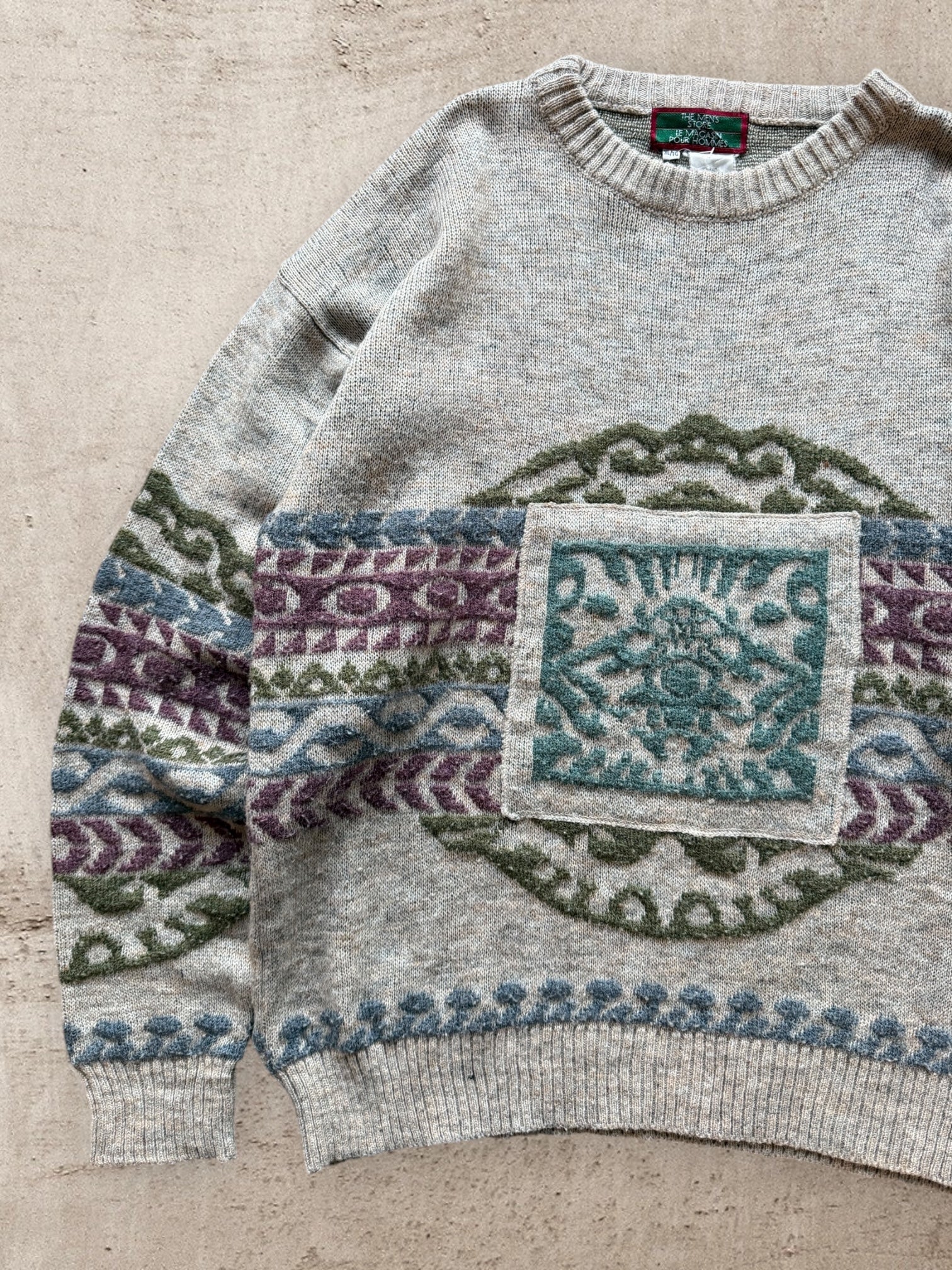 80s Wool Geometric Knit Sweater - XL