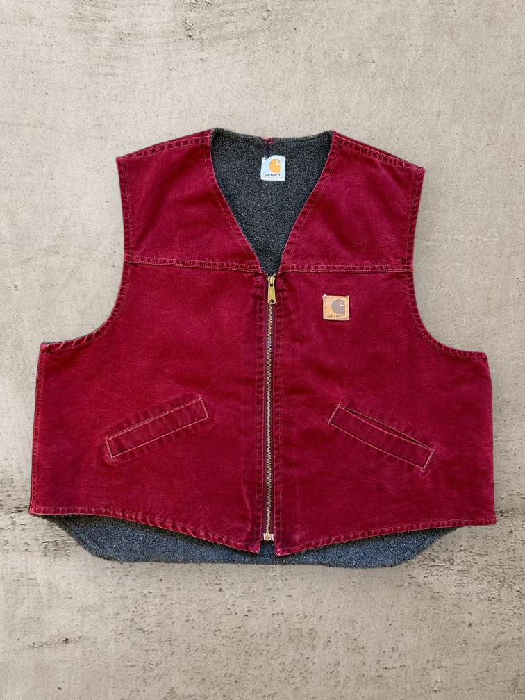 00s Carhartt Sherpa Lined Red Work Vest - XL