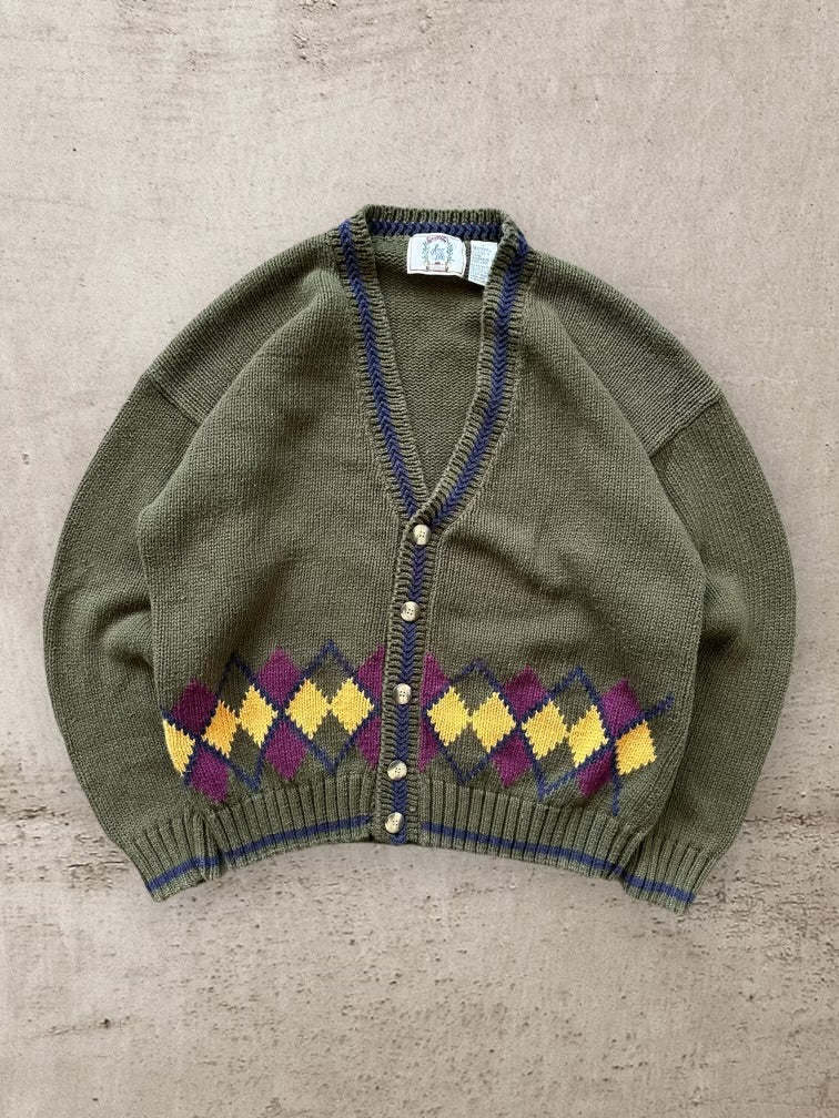 80s Sears Argyle Knit Cardigan - Large