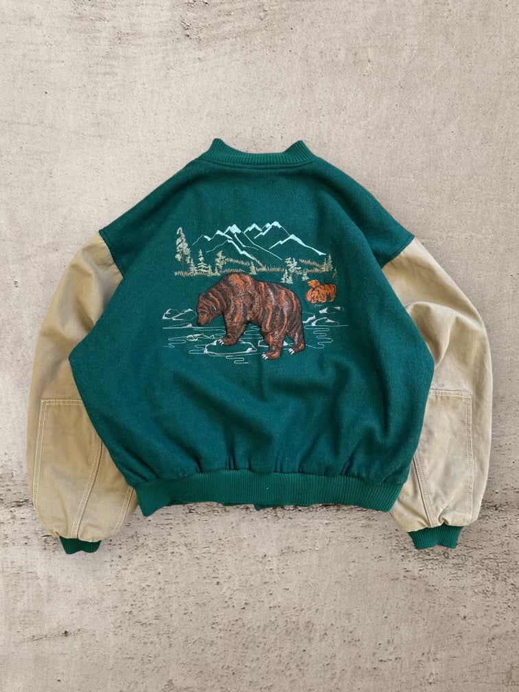 90s Grizzly Bear Wool Varsity Jacket - Large