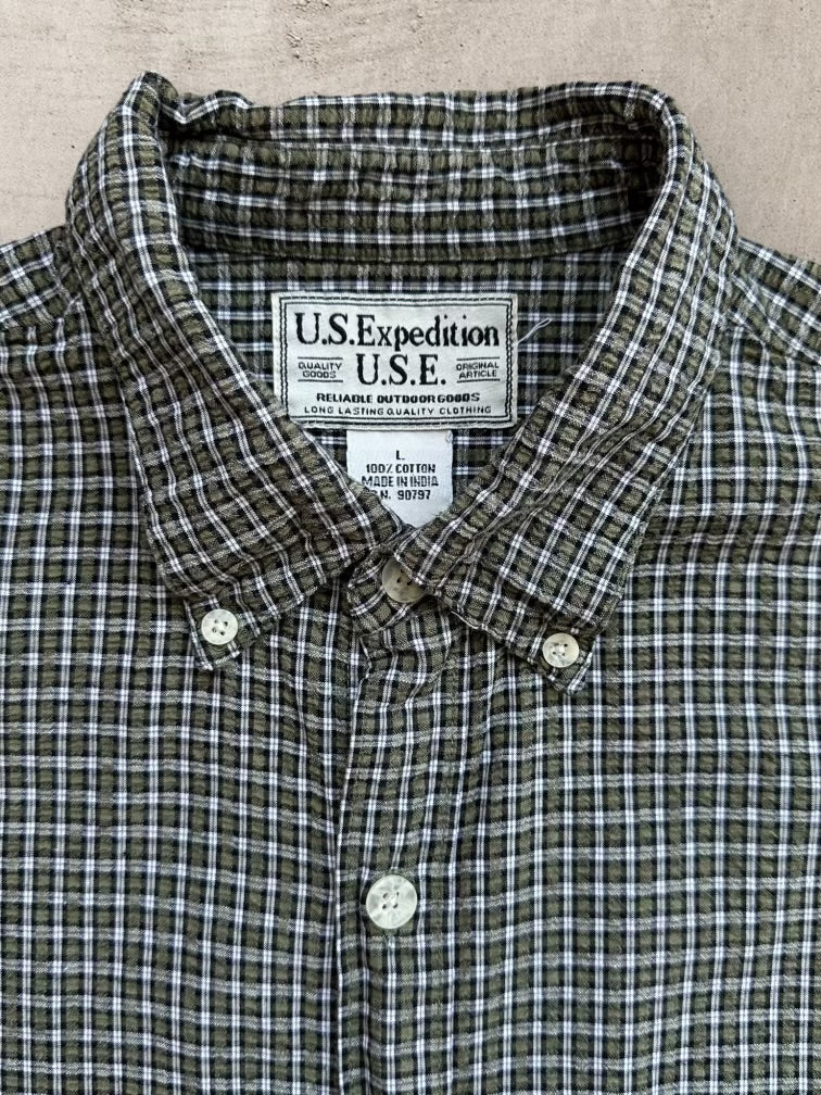 00s U.S Expedition Plaid Cropped Button Up Shirt - Large