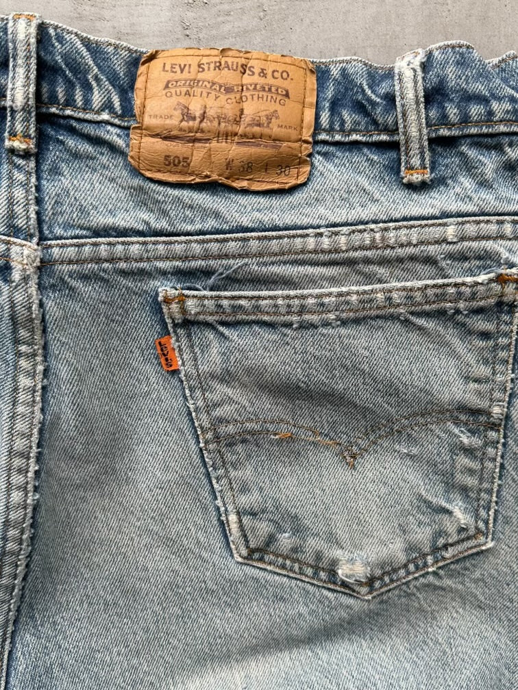 90s Levi’s 505 Distressed Orange Tab Denim Jeans -