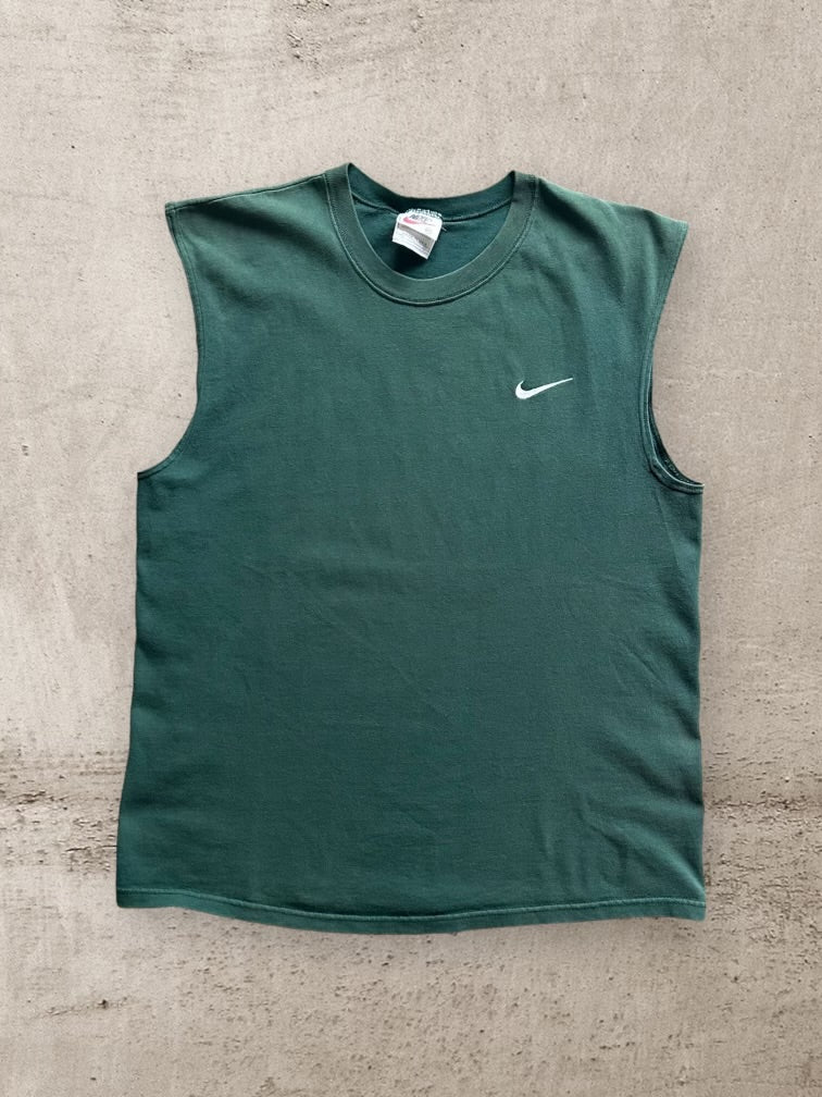 90s Nike Green Mini Swoosh Cut Off Shirt - Medium