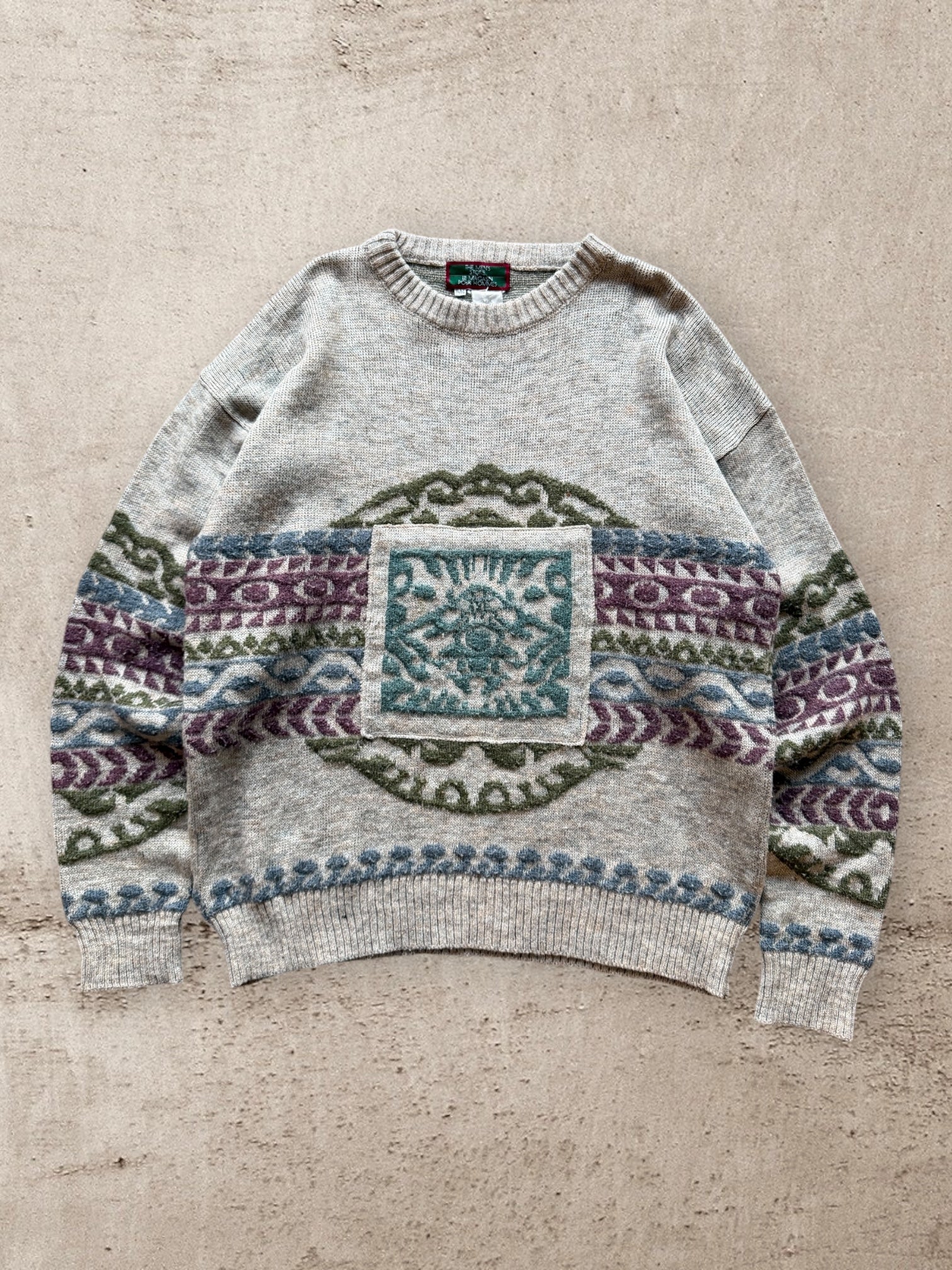 80s Wool Geometric Knit Sweater - XL