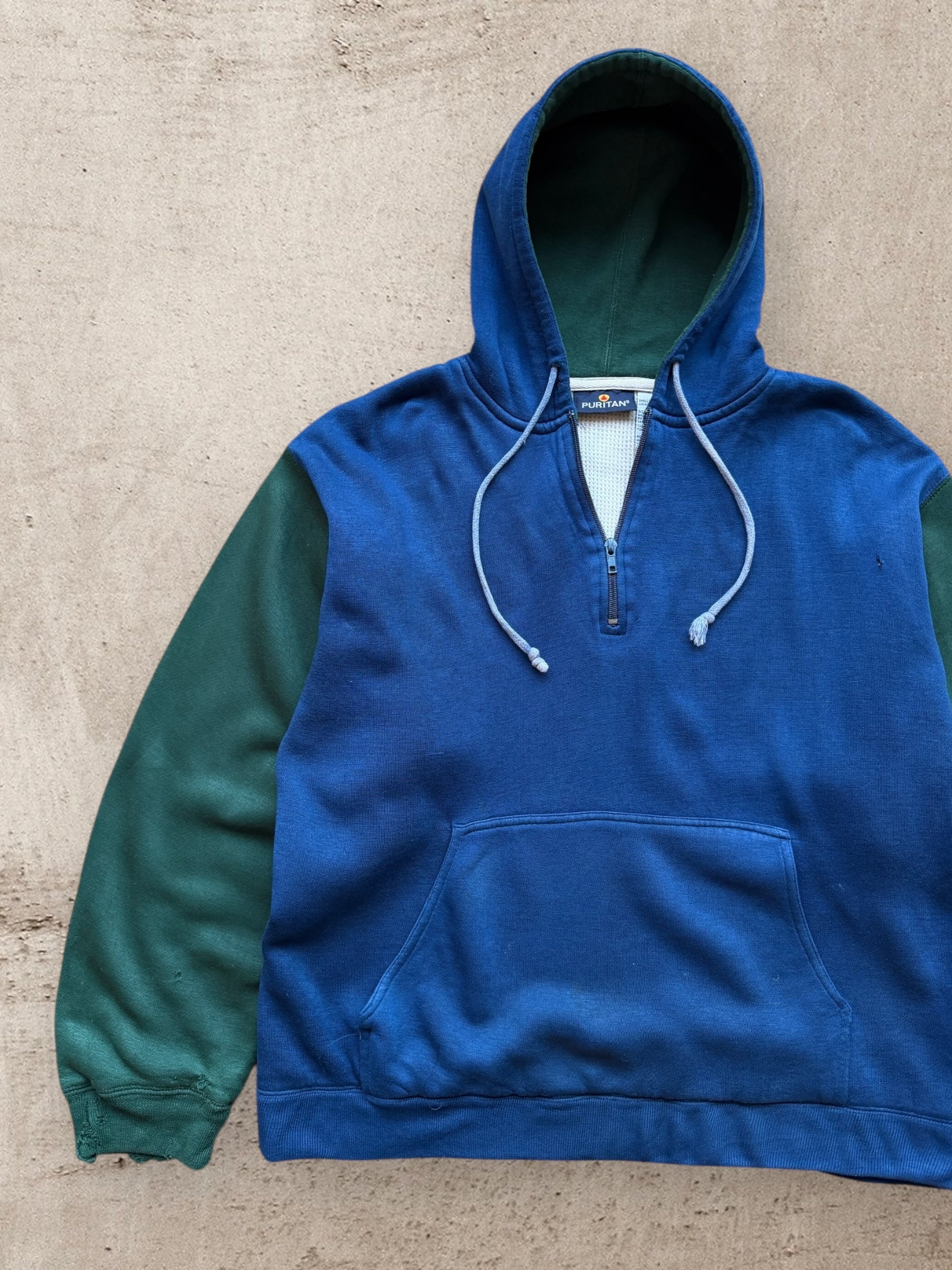 90s Puritan Color Block 1/4 Zip Hoodie - Medium