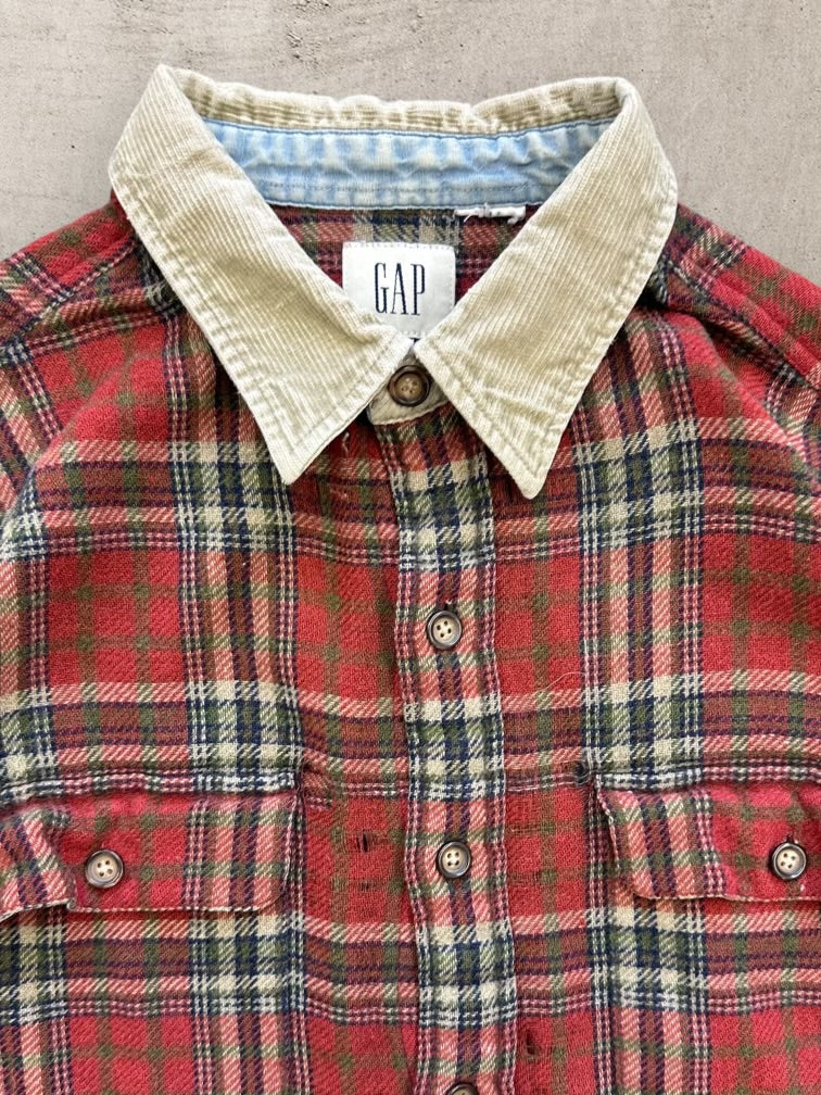 00s Gap Corduroy Collared Plaid Flannel - Large