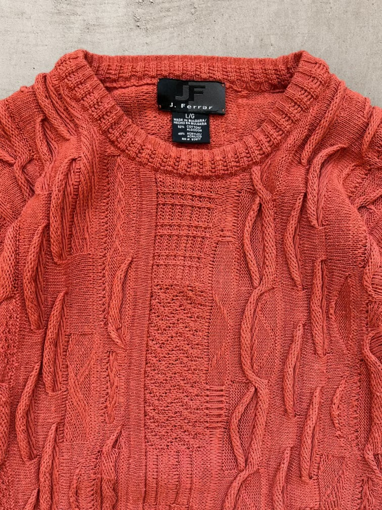 90s J.Ferrari Orange Cable Knit Sweater - Large