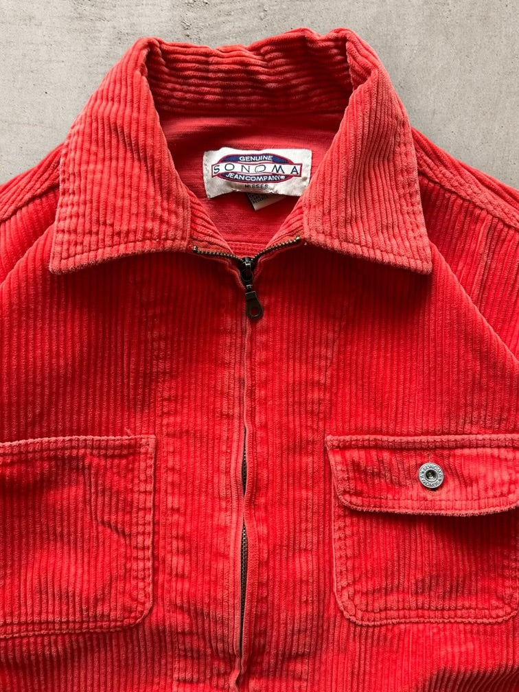 00s Sonoma Red Corduroy Zip Up Shirt - Large