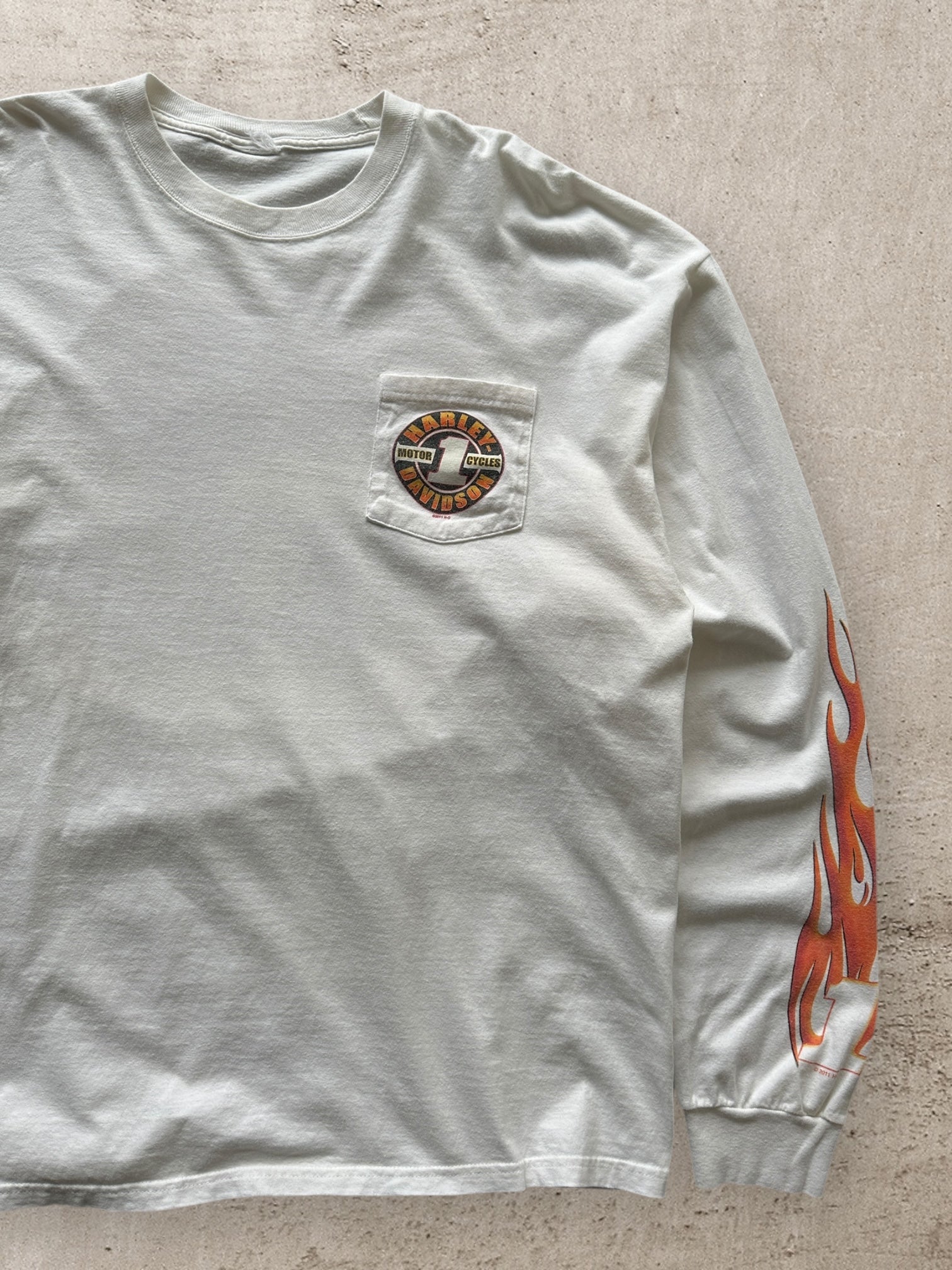 00s Harley Davidson Flames Graphic Long Sleeve T-Shirt - XL