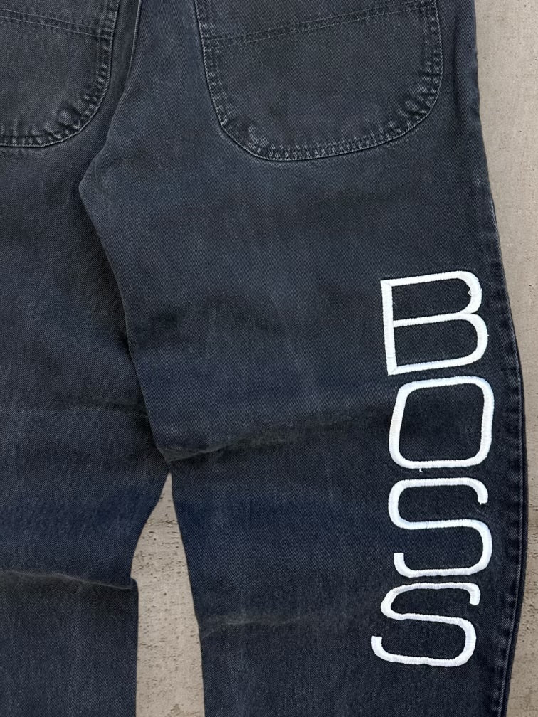 90s Boss Embroidered Black Denim Jeans - 30x30