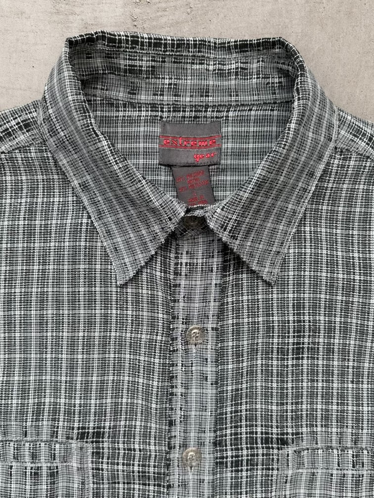 00s Extreme Gear Distressed Plaid Button Up Shirt - Large