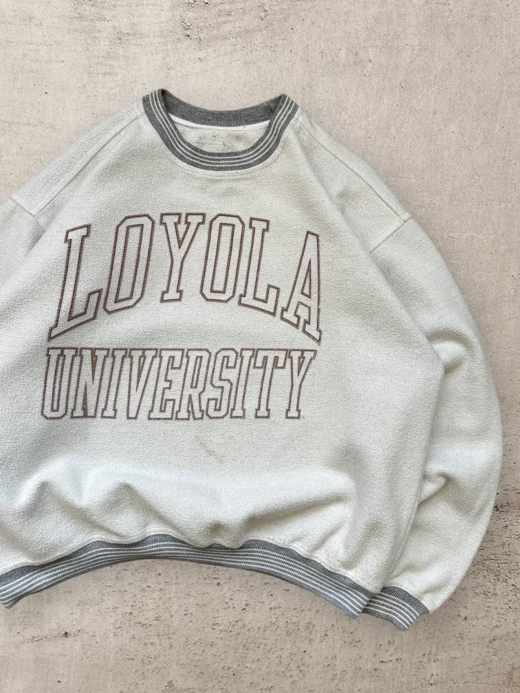 90s Loyola University Striped Collar Crewneck - XL
