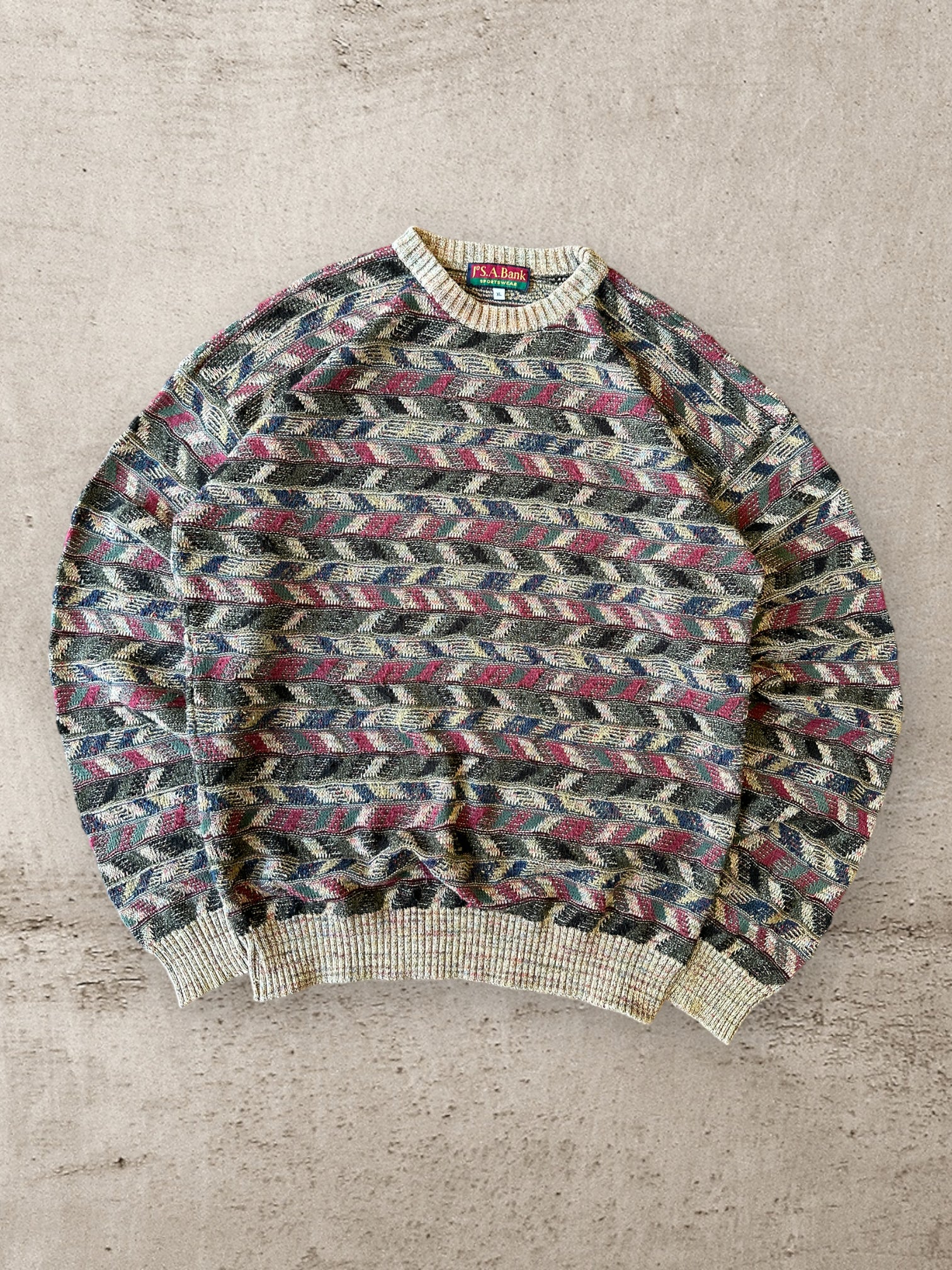 90s JSA Sportswear Multicolor Pattered Knit Sweater - Large