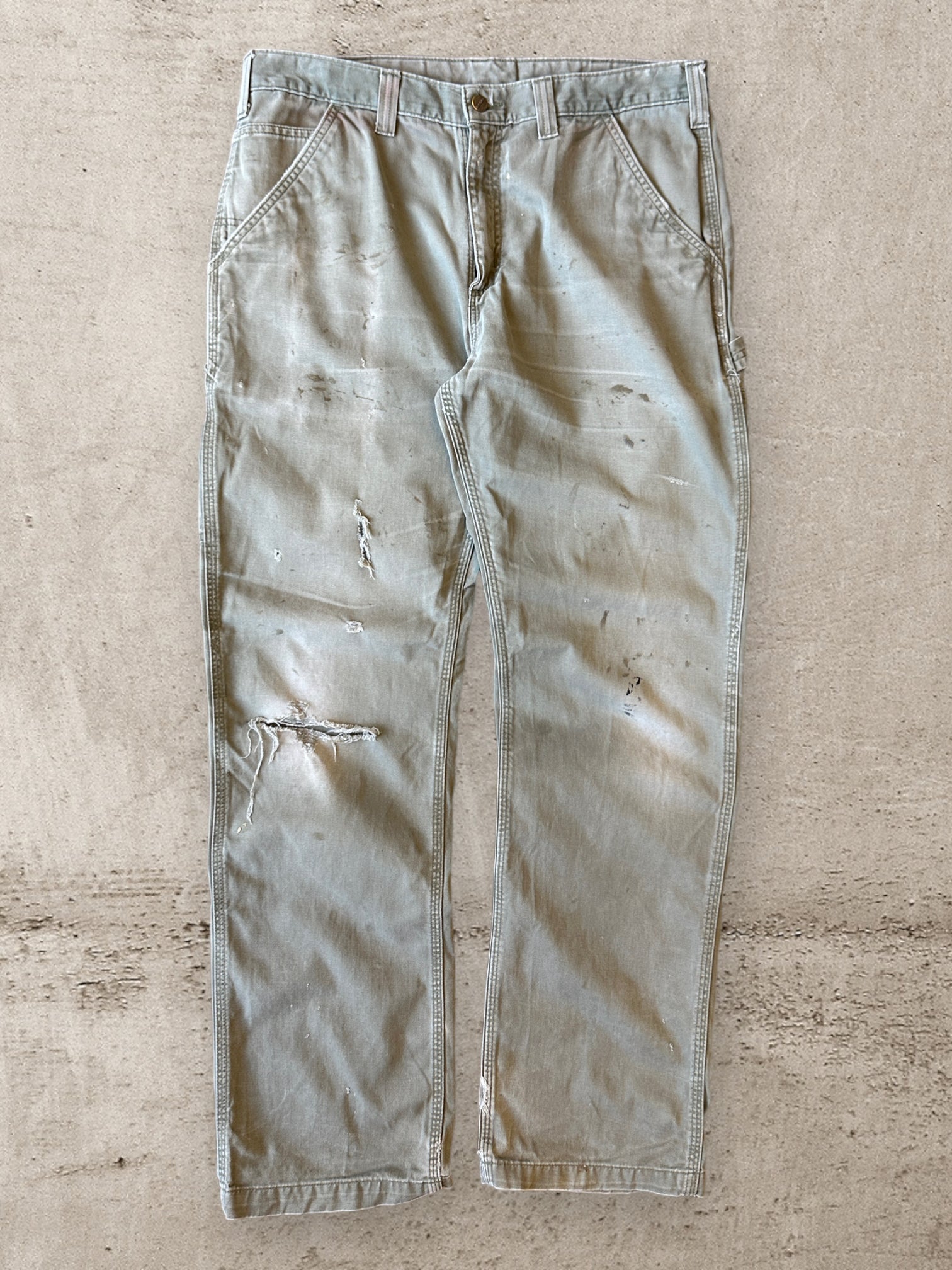 00s Carhartt Olive Green Distressed Carpenter Pants - 36x33