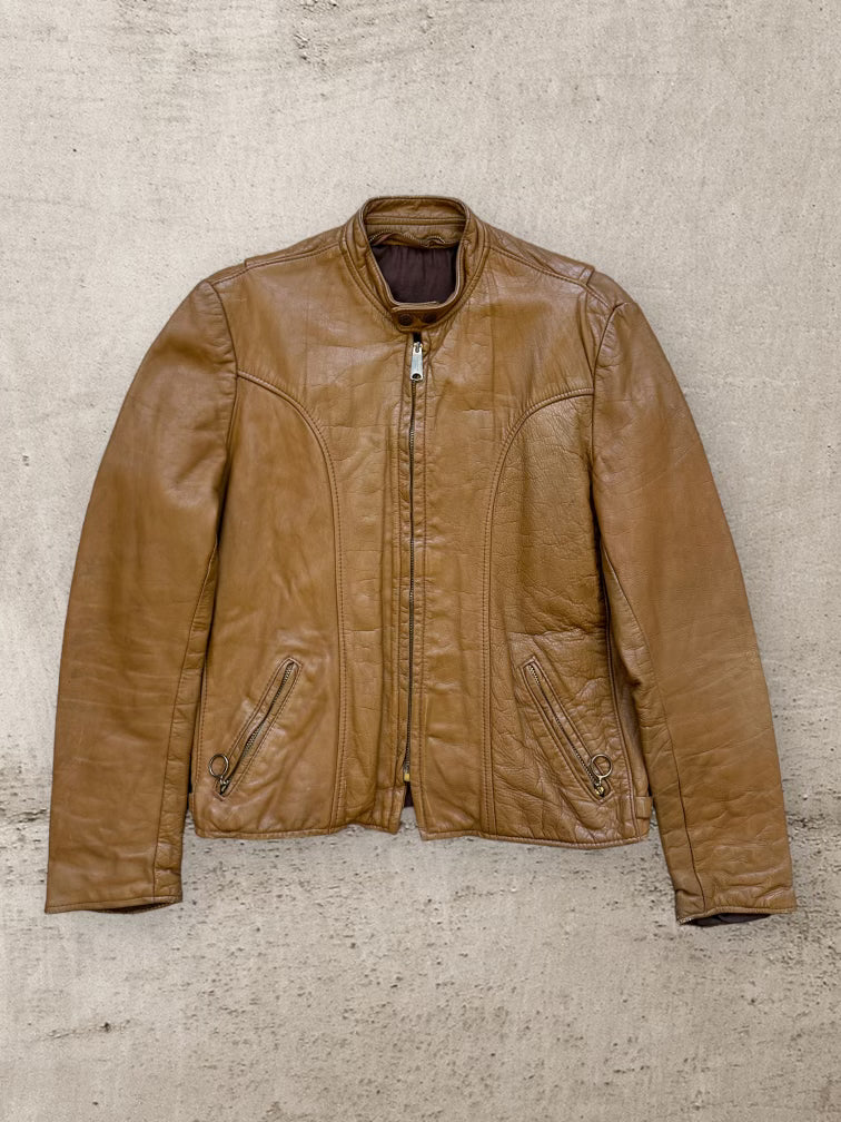 70s/80s Brooks Tan Moto Leather Jacket - Small