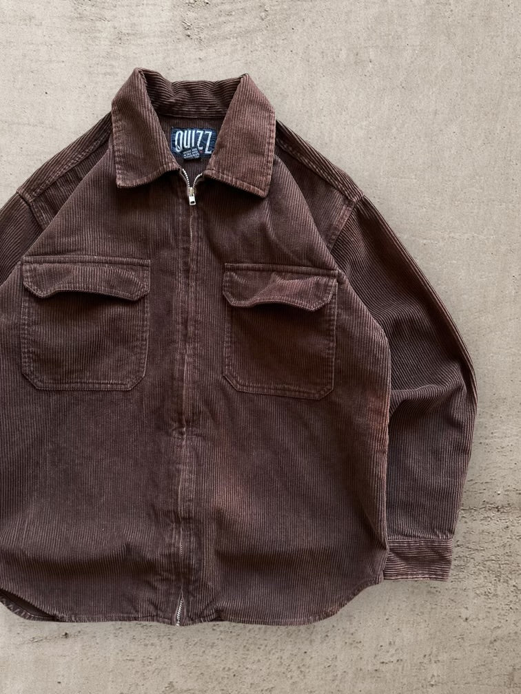 00s Quizz Brown Corduroy Zip Up Shirt - Medium