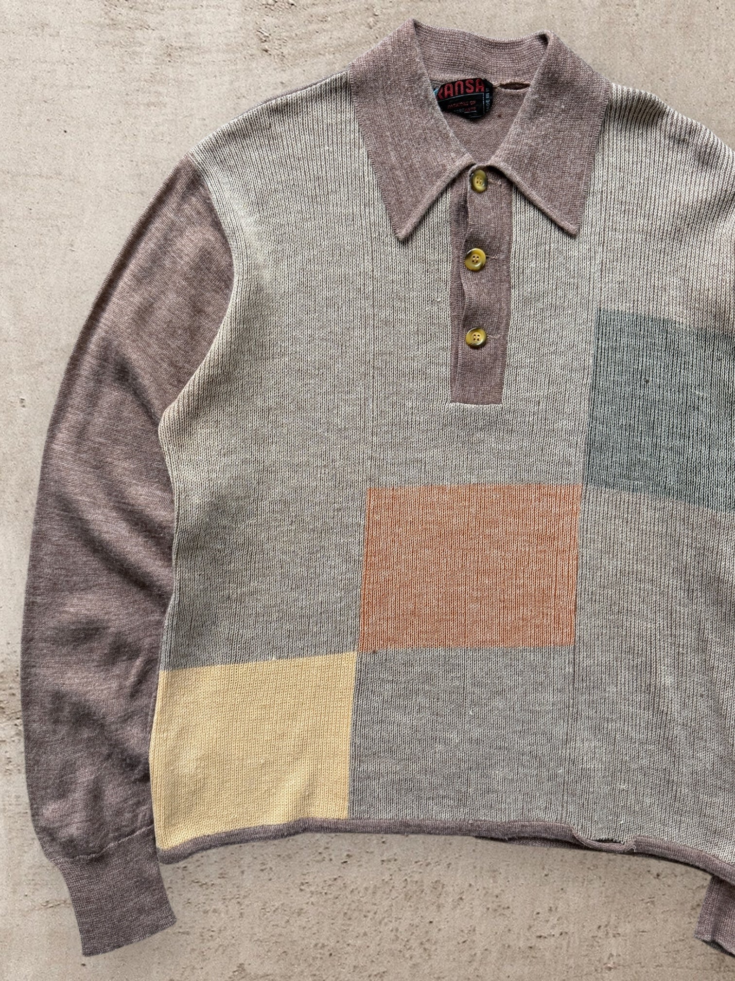80s Multicolor Knit Polo Sweater - Medium
