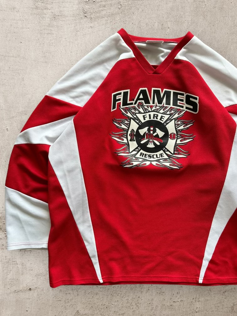 90s Flames Fire Department Mesh Hockey Jersey - XXL