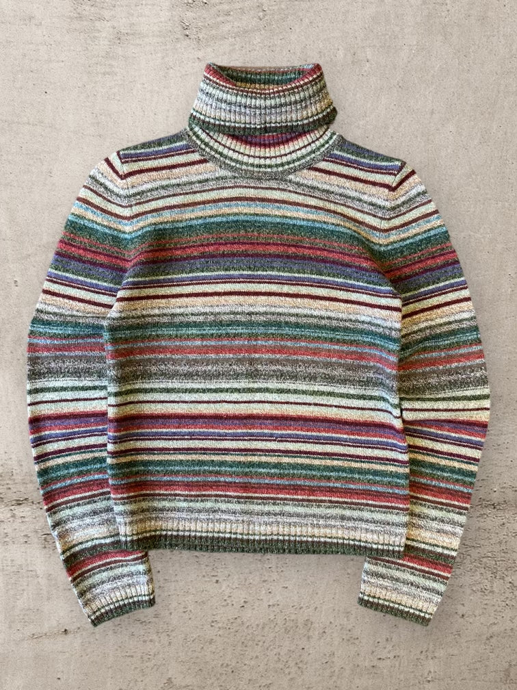 90s Multicolor  Ralph Lauren Striped Wool Turtle Neck Sweater - Small